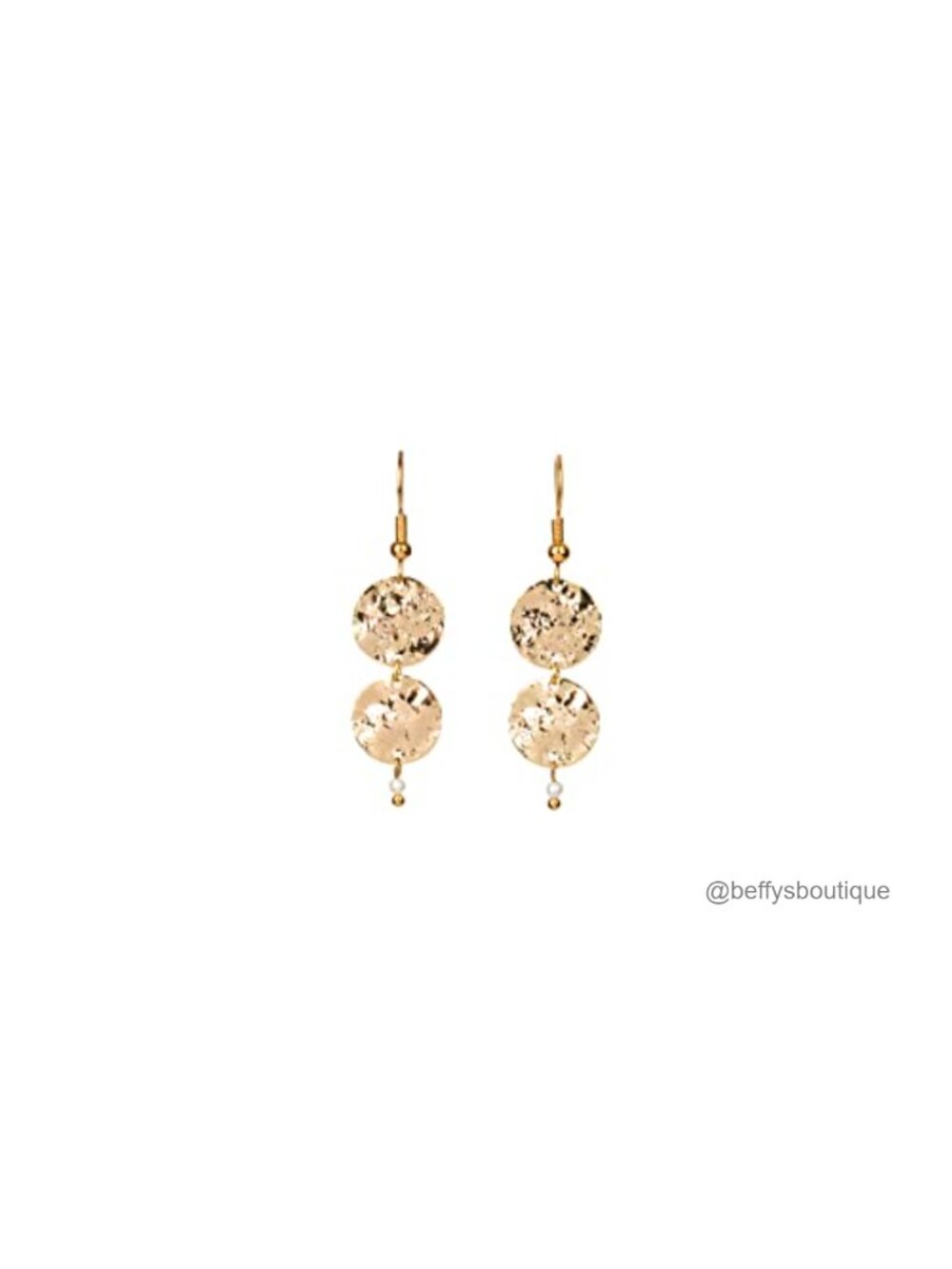 Gold Hammered Disk Drop Earrings Mini Baroque Pearls Minimalist